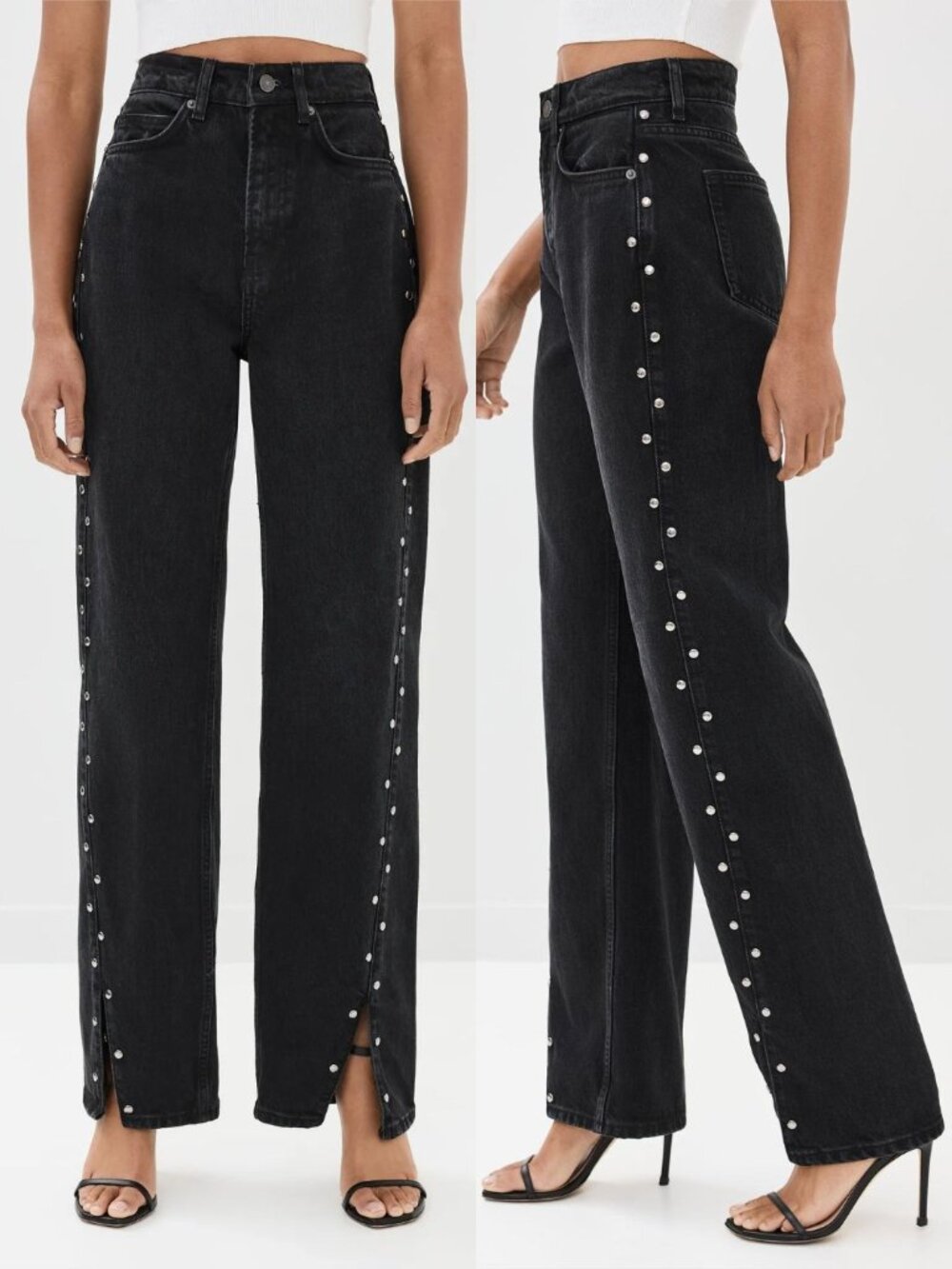 Reformation Cary High Rise Slouchy Wide Leg Jeans Vana Vented Studded 29